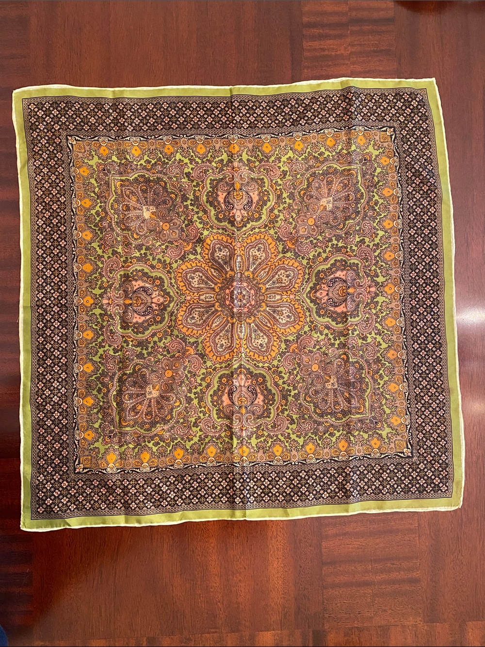 1960’s Japanese Hand Rolled Acetate Twill Scarf  Floral & Paisley Design